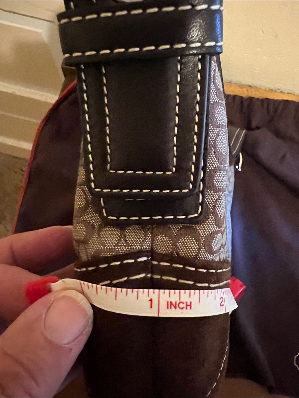 Coach Brown Signature Monogram Canvas Shoulder Bag with Dark Brown Trim - Picture 14 of 14